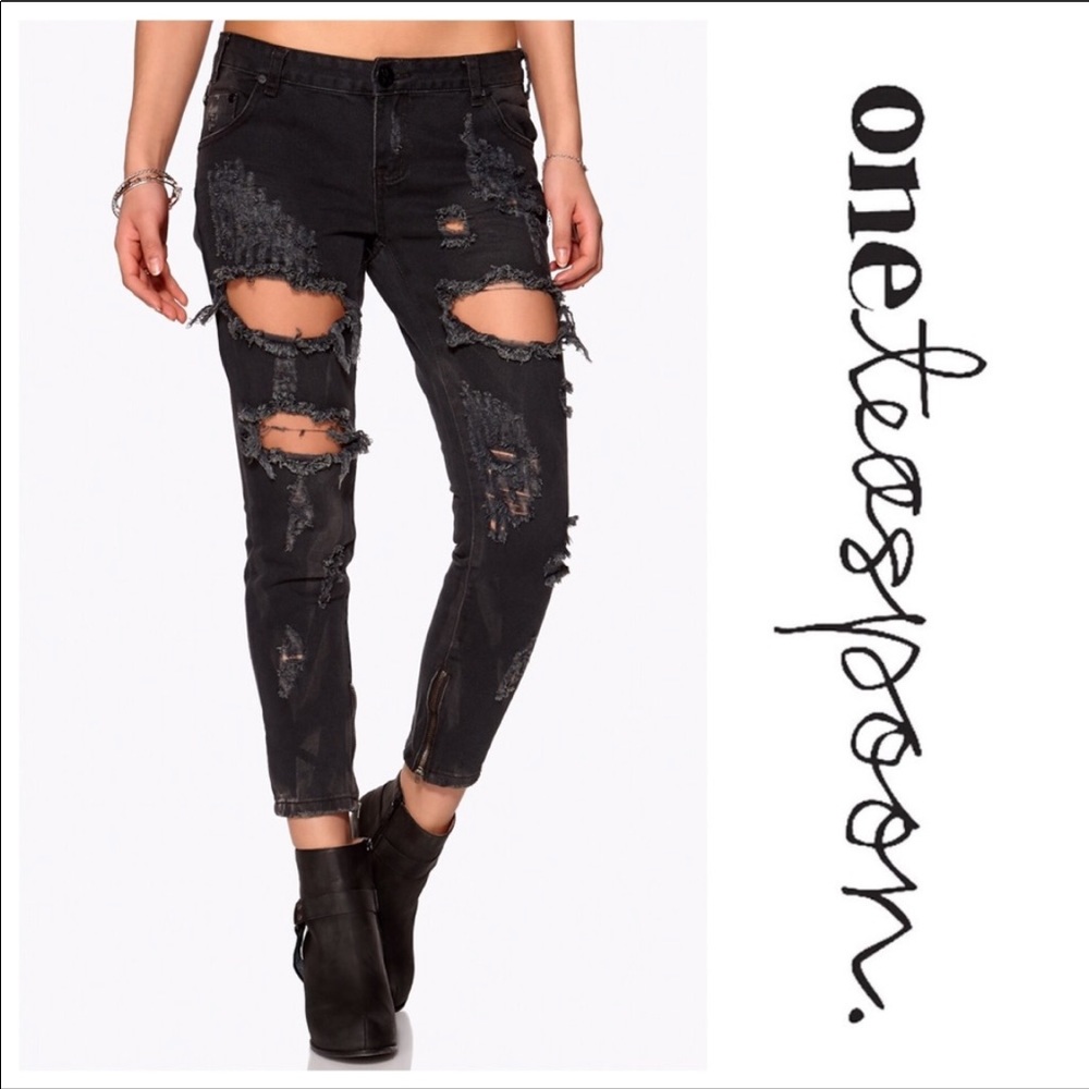 One Teaspoon Black Trashed Free Birds Sz 28